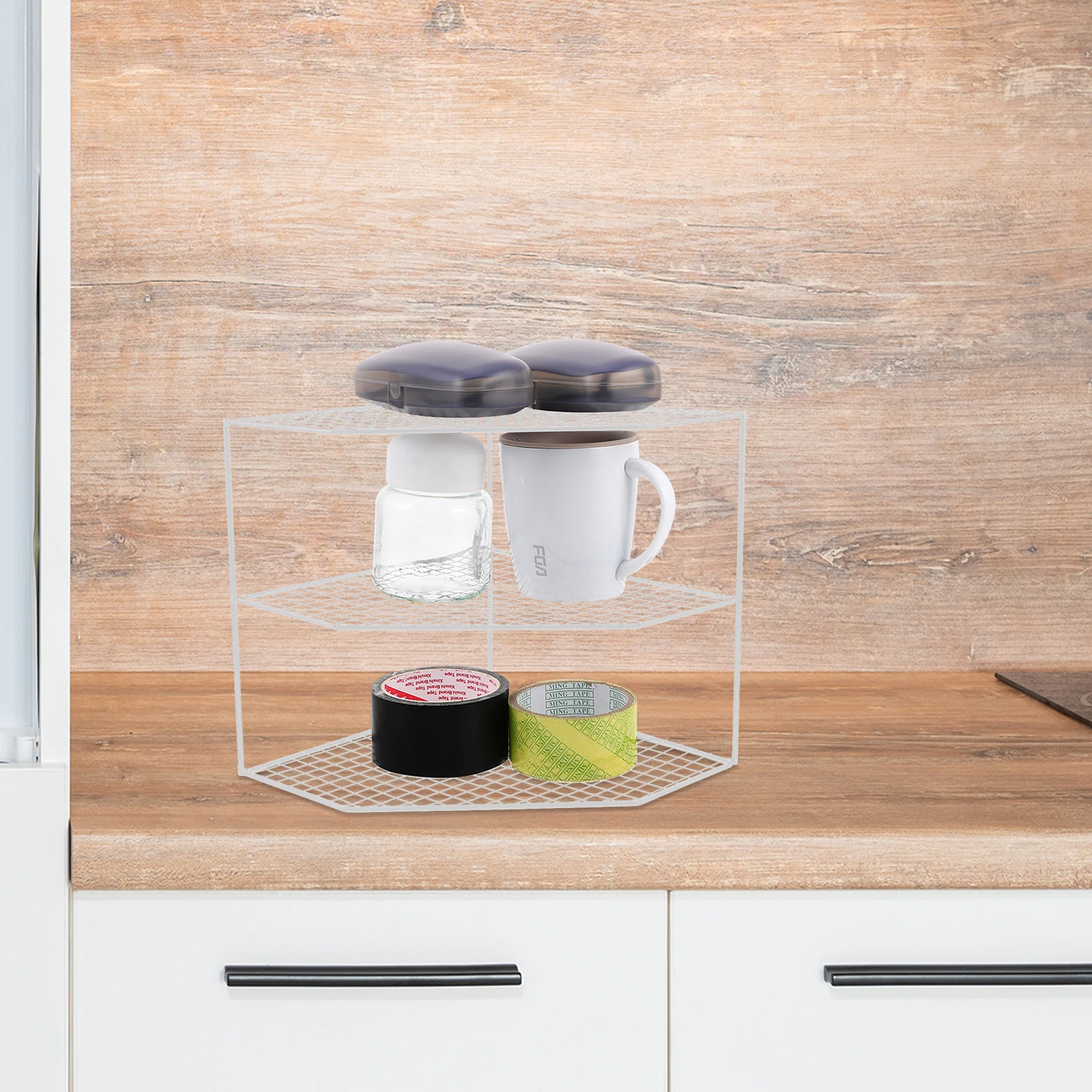 

Shelf Black Standing Countertop Storage Rack Bathroom Spice Organizer Table Top Metal Cabinet Pot