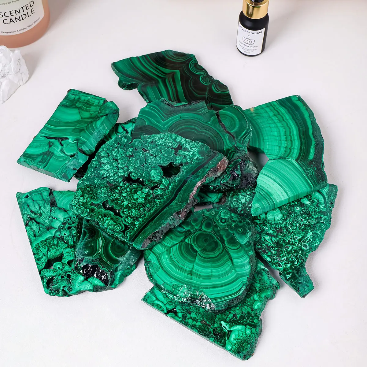 1 قطعة شريحة الملكيت الكريستال الطبيعي الحجر الخام مصقول عرض حجر العلوم الجيولوجية عينة تحصيل حلية #4