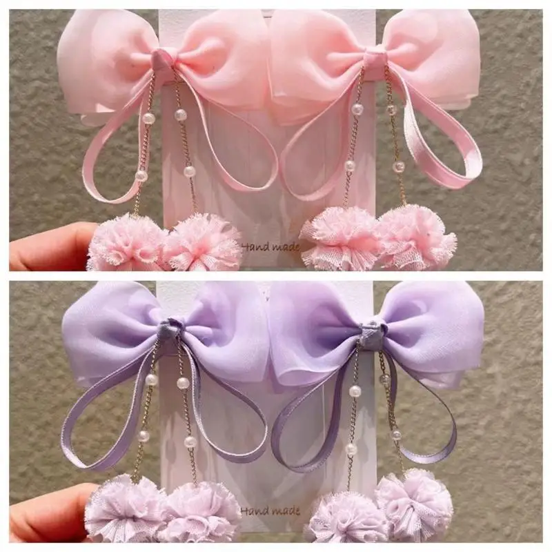 1 Pair Kawaii Bow Hair Clips Flower Ball Pearl Pendant Barrettes for Little Girls Kids Birthday Gift Hair Decor