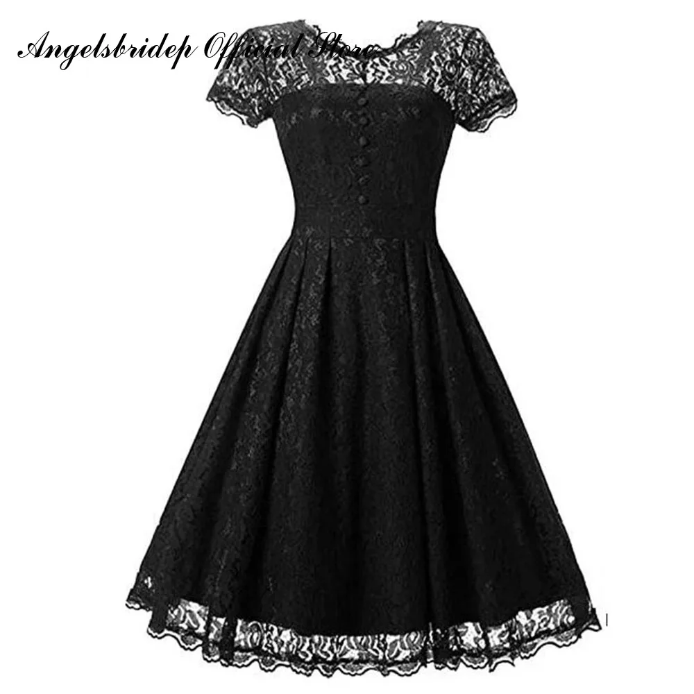 Angelsbridep – robe De Cocktail courte noire en dentelle, tenue De fête De remise De diplôme, col transparent, 2022