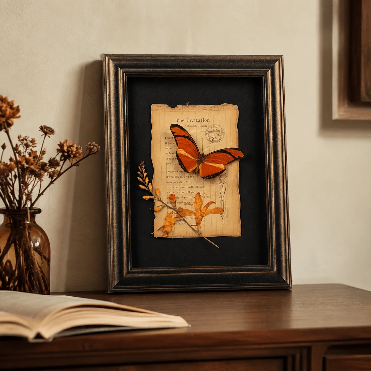 7-Inch Framed Butterfly Decor, Wooden Shadow Box Wall Art, Desk Display Gift for Nature Lovers