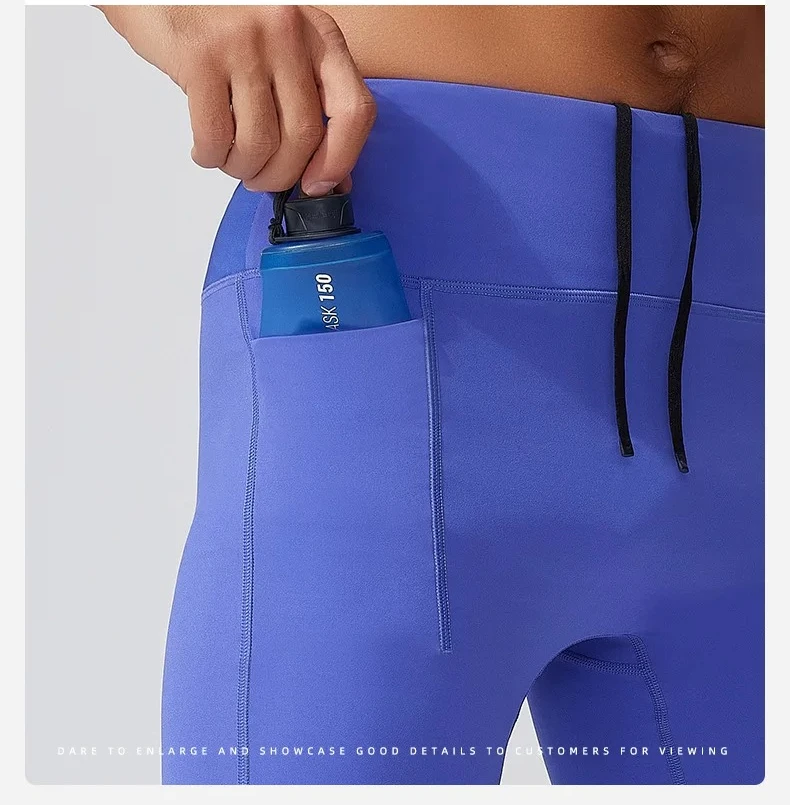 Herren-Kompressions-Laufshorts mit Aufbewahrungstaschen am Rücken, Hochgeschnittene Atmungsaktive Sportshorts für Workouts – Detail 5