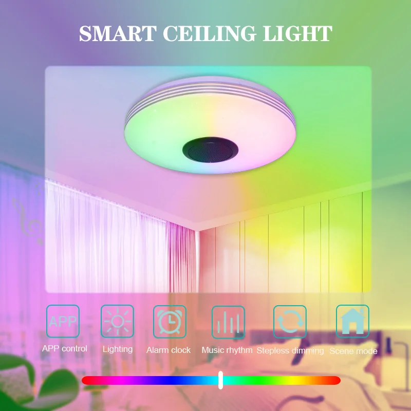 Foandbevi LED Ceiling Lamp with Bluetooth Speaker,RGBCW Dimmable Smart APP TUYA WIFI Remote Control Voice Control Lamp