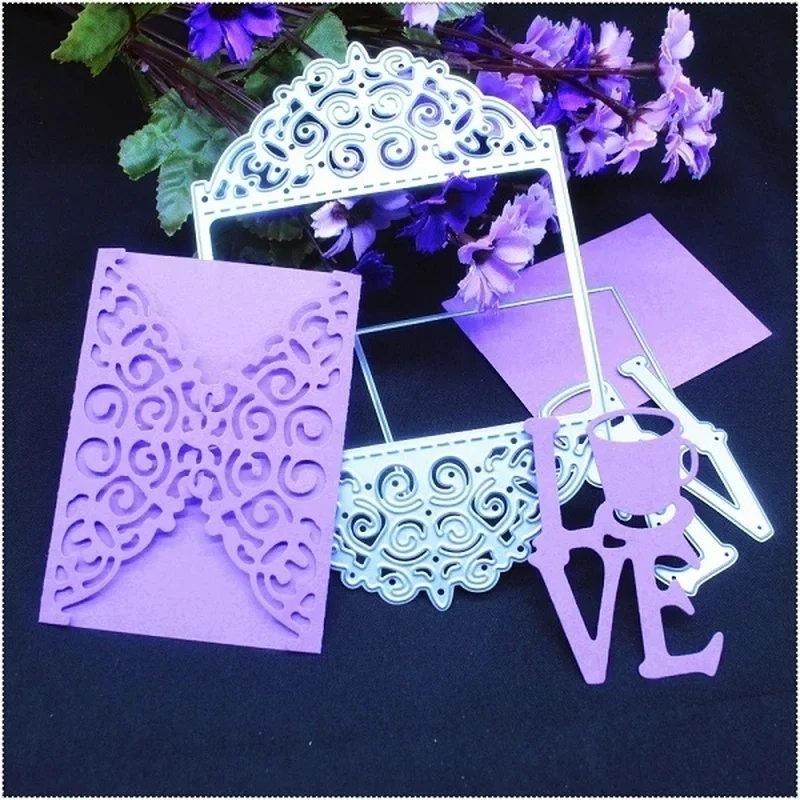 2 Pieces/set 3D Envelope Love Photo Frame Metal Cutting Scrapbook Cardstock Craft Home DIY Handmade Decoration Embossed Template