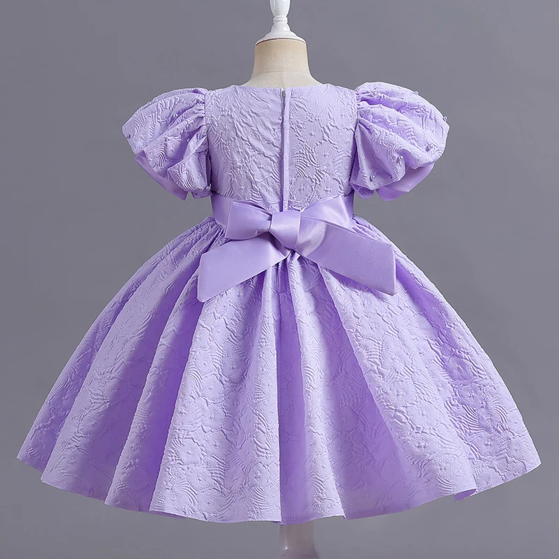 M122 vestido de princesa con lentejuelas para niña, manga larga de burbuja, malla para niña de flores, boda, Verano