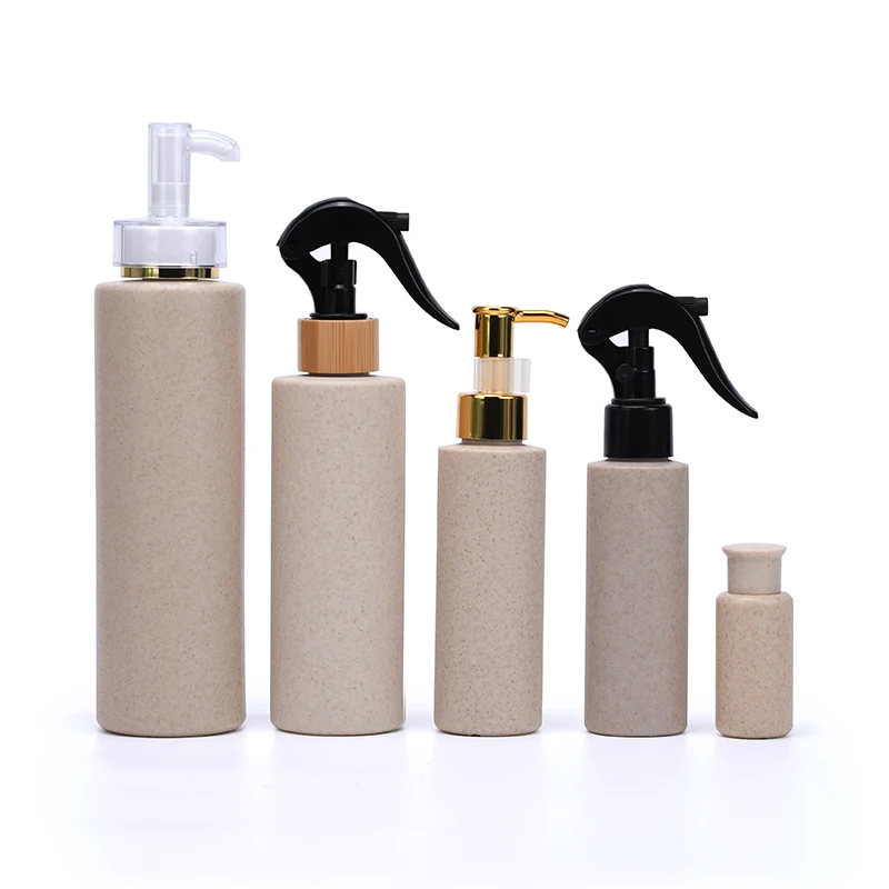 100ML Biodegradable eco friendly plastic wheat straw lotion bottle with bamboo spray cap nozzle cap 30ml 250ml 300ml 400ml 500ml