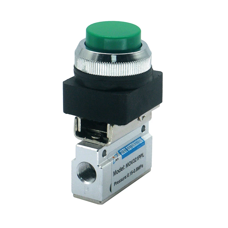 MOV-321PPL Manual Operated Control On/Off 1/8'' Pneumatic Mechanical Hand Valve 3/2 Way Button Valve