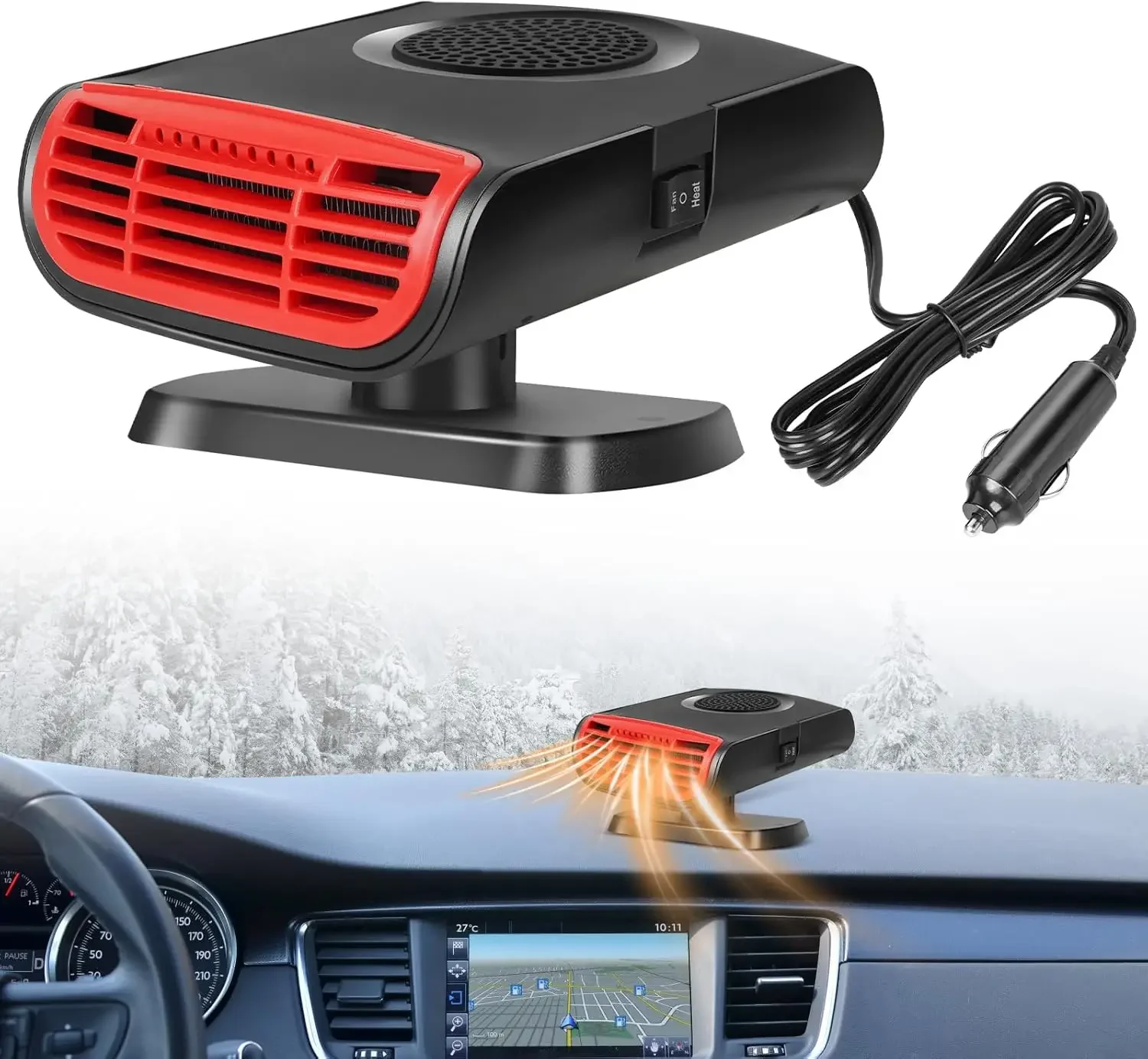 

12V 150W Car Heater, Portable Auto Fan Heater with Heating & Cooling Function (Red & Black)
