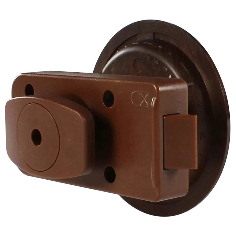 RV Toilet Bathroom Door Lock with 2 Keys Brown Wood Grain for Caravan Bathroom Door Panels 24 to 45mm Thickness