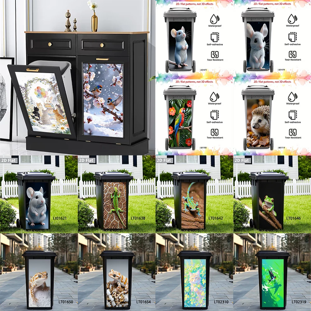 Stylish Vogue Cat Fashion Trash Can Sticker, Cool Cat with Sunglasses Design Waterproof Outdoor Garbage Bin Decor