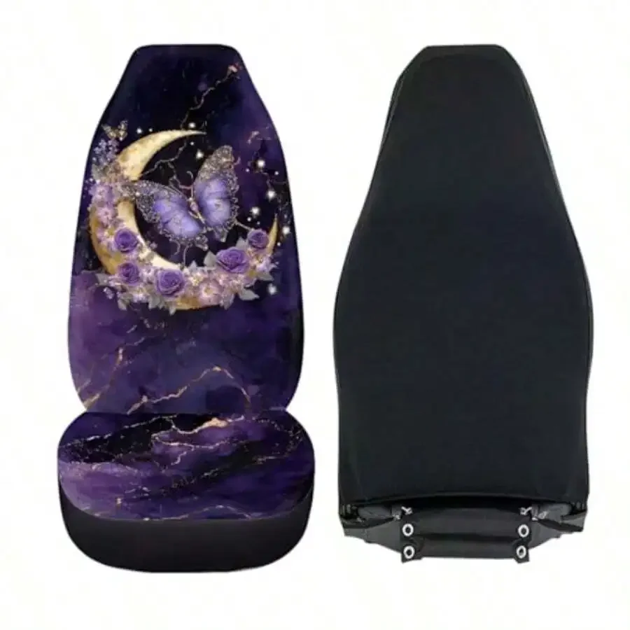 

Butterfly Moon Rose Marble Print Car Seat Cover For Front Bucket Seats 2pcs Set