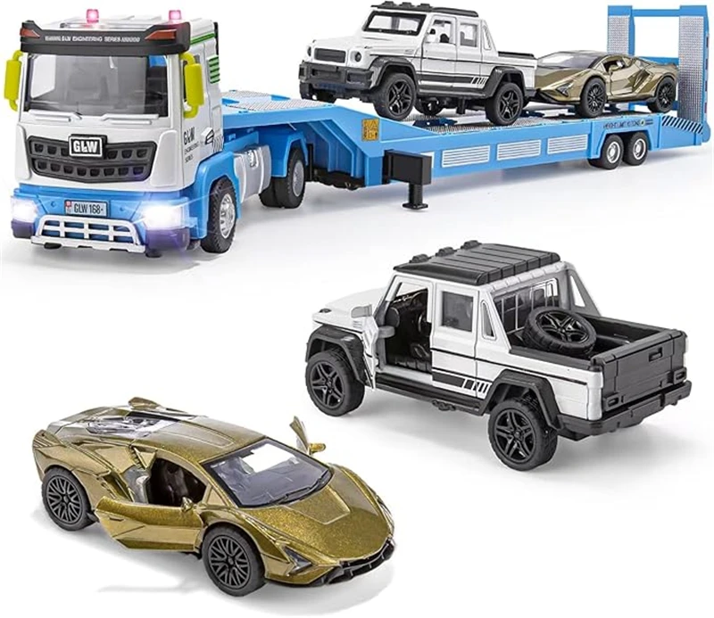 

1:40 Diecast Construction Truck Set City Semi Truck with 2 Car Alloy Construction Vehicles Toys For Children Boys Gift