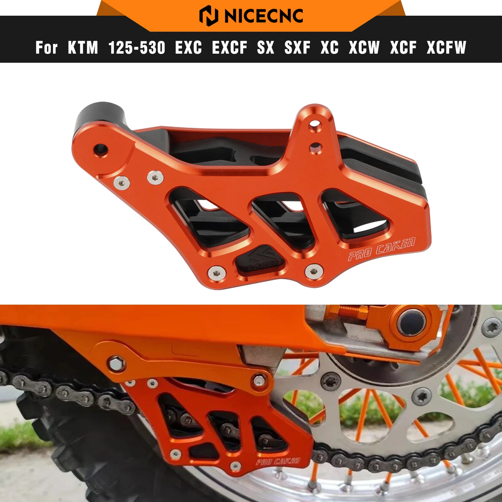 Image of NICECNC ABS-Kettenführungsschutz für KTM EXC 300 EXC-F 350 SX 125 SXF 450 XC XCF XCW TPi 6D 2008–2023 690 Enduro R 690 SMC R