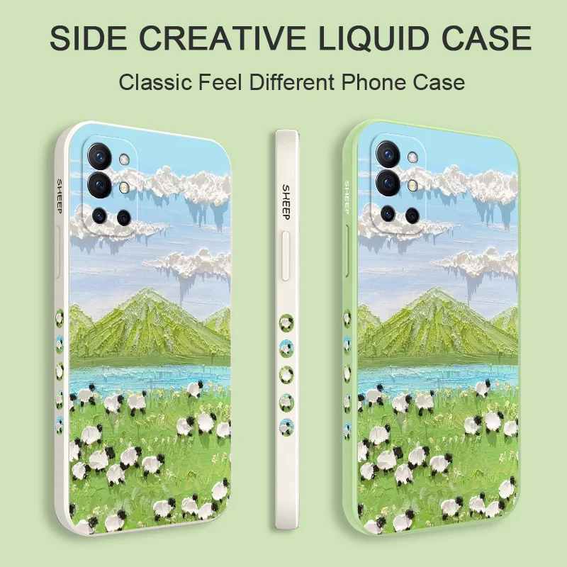 Oil Painting Lambs Phone Case For Oneplus 12 12R 11 11R 10 10R 10T 9R 9RT 9 8T 8 7 7T Pro 5G Liquid Silicone Cover image 3