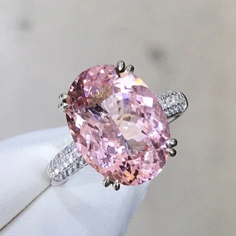 Huitan Big Oval Pink CZ Rings for Women Engagement Wedding Temperament Sweet Female Accessory Anniversary Gift Statement Jewelry