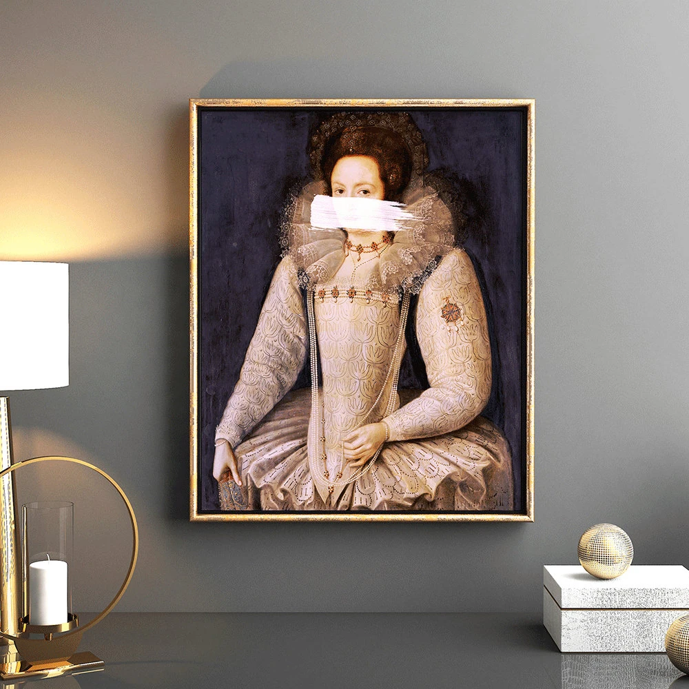 Quirky Art Altered Portrait Prints Vintage Portrait Canvas Painting Print Wall Art Altered Vintage Portrait Canvas Painting Art