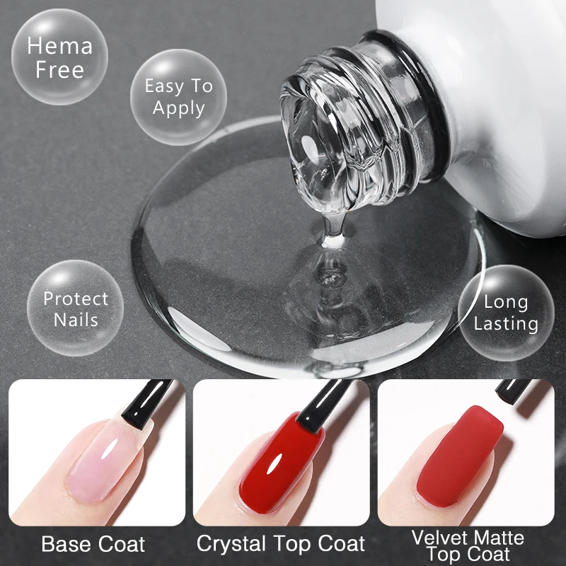 PUENTE 15 мл Hema Free Base Coat Crystal Top Coat Бархатное матовое верхнее покрытие Soak Off Function УФ-лак для ногтей для чувствительных ногтей