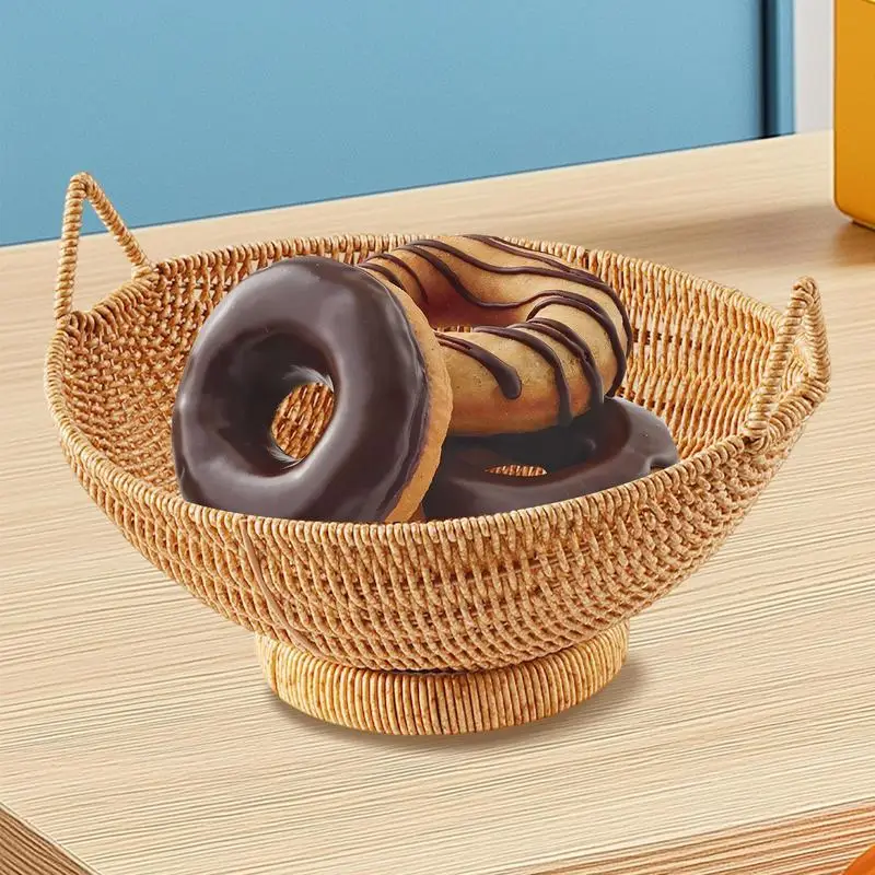 Kitchen Wicker Basket Woven Serving Bowl Imitation Rattan Bread Basket Decorative Fruit Serving Wicker Storage Bowls With