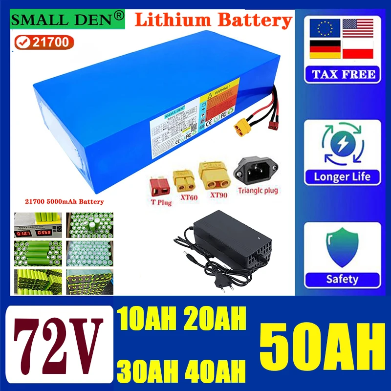 New 72V 50Ah 40Ah 30Ah 20Ah 10A 21700 Lithium battery pack 0~3800W High Power motor For Electric motorcycle Tricycle Scooter