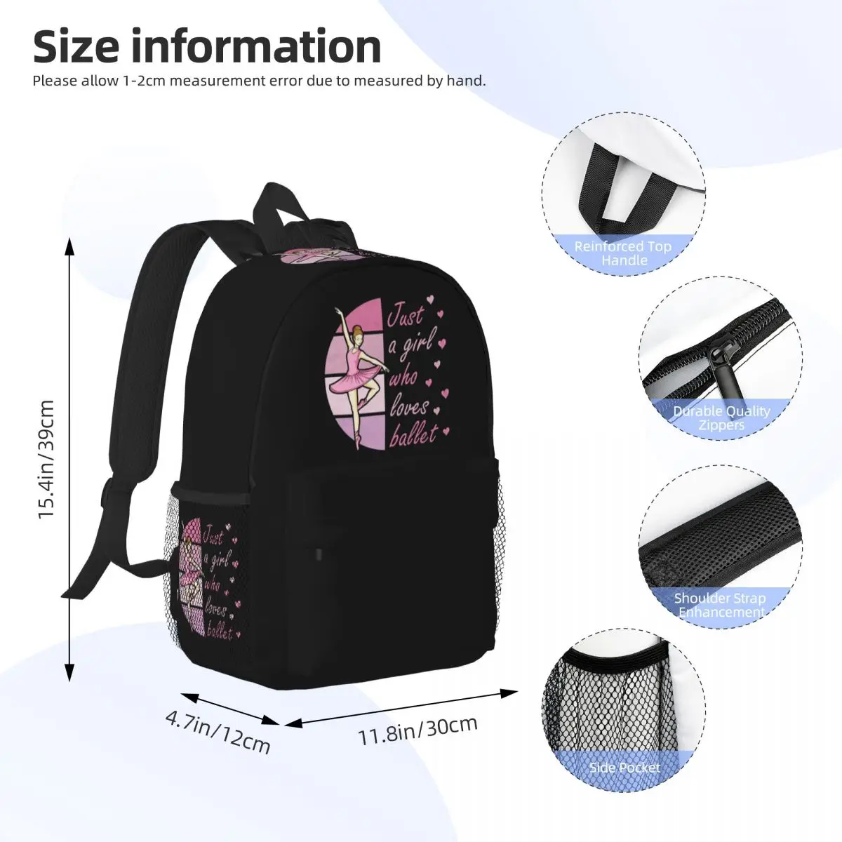 Ballet Dance Makes Me Free Ballerina Dancer Backpack Daypack Boys Girls BookBag Shoulder Bags for Men Women Children School Bag