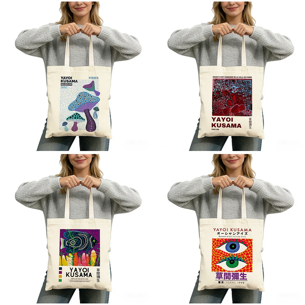 Unique Pumpkin Print Tote Bag Japanese Style Pop Art Design Fashionable Daily Use Carry All Bag Trendy Artistic Statement
