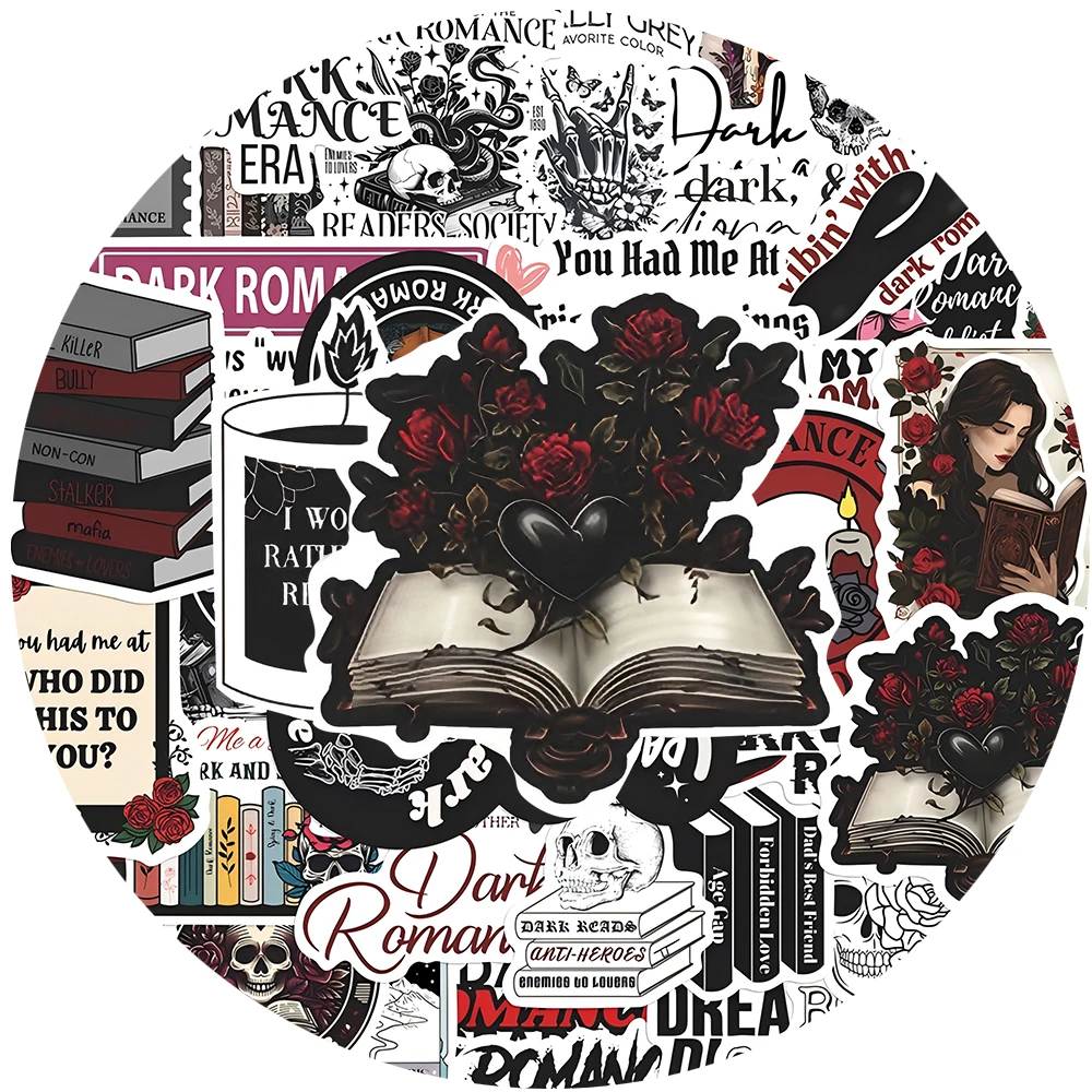 

10/30/50pcs Dark Romance Reader Cartoon Stickers Goth Skull ReadIing Decals DIY Laptop Skateboard Helmet Cool Graffiti Sticker
