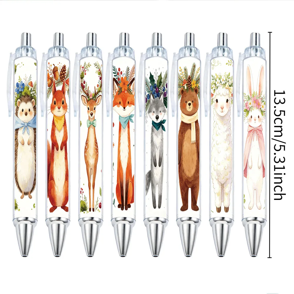 8Pcs Flower Wreath Animal-Themed Retractable Ballpoint Pens, Holiday Gift Pens with Random Designs
