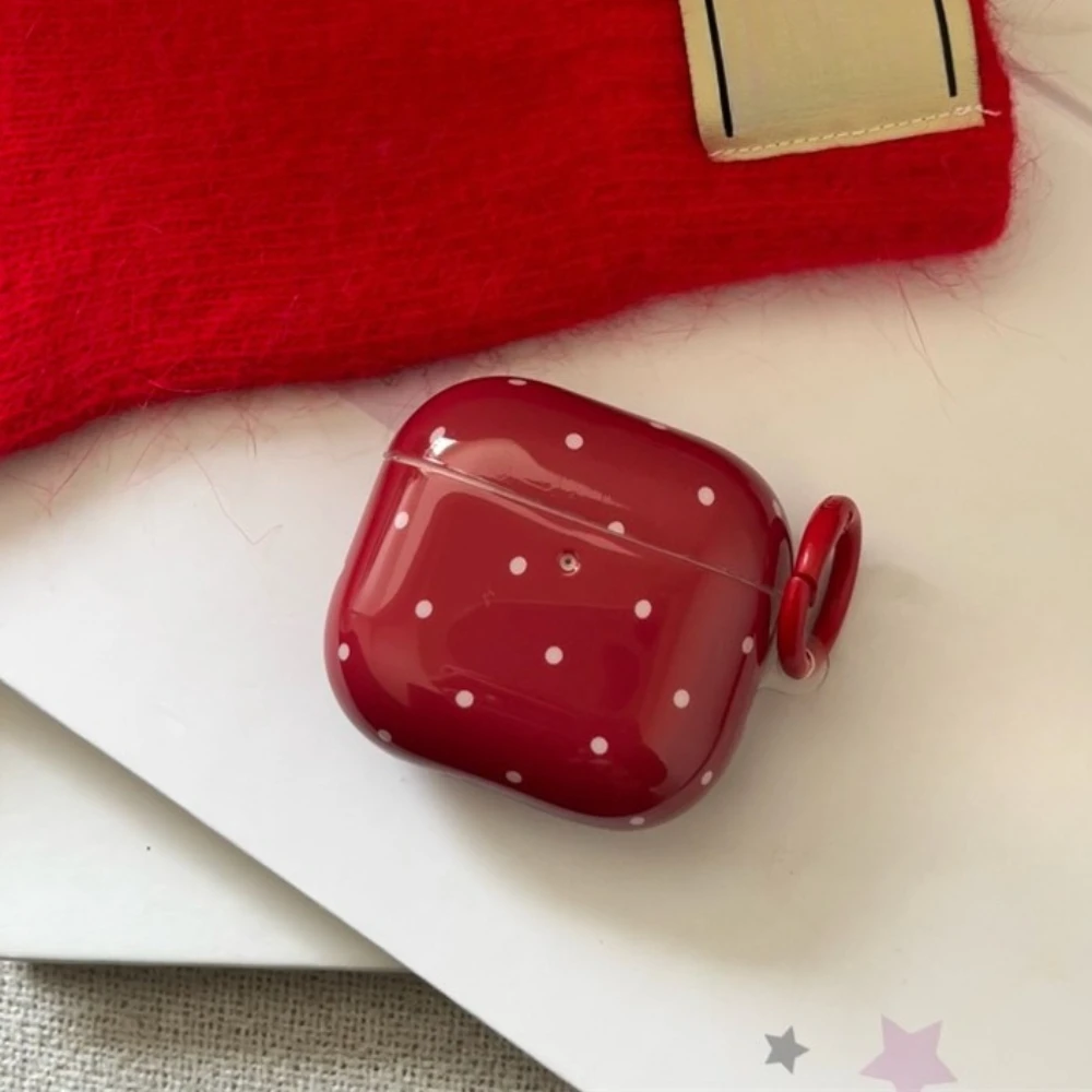 

INS красный чехол для наушников в горошек для AirPods Pro3 4 Pro2 Pro 3 2 1 с кольцом, корейский милый рождественский новогодний подарок, защитный чехол