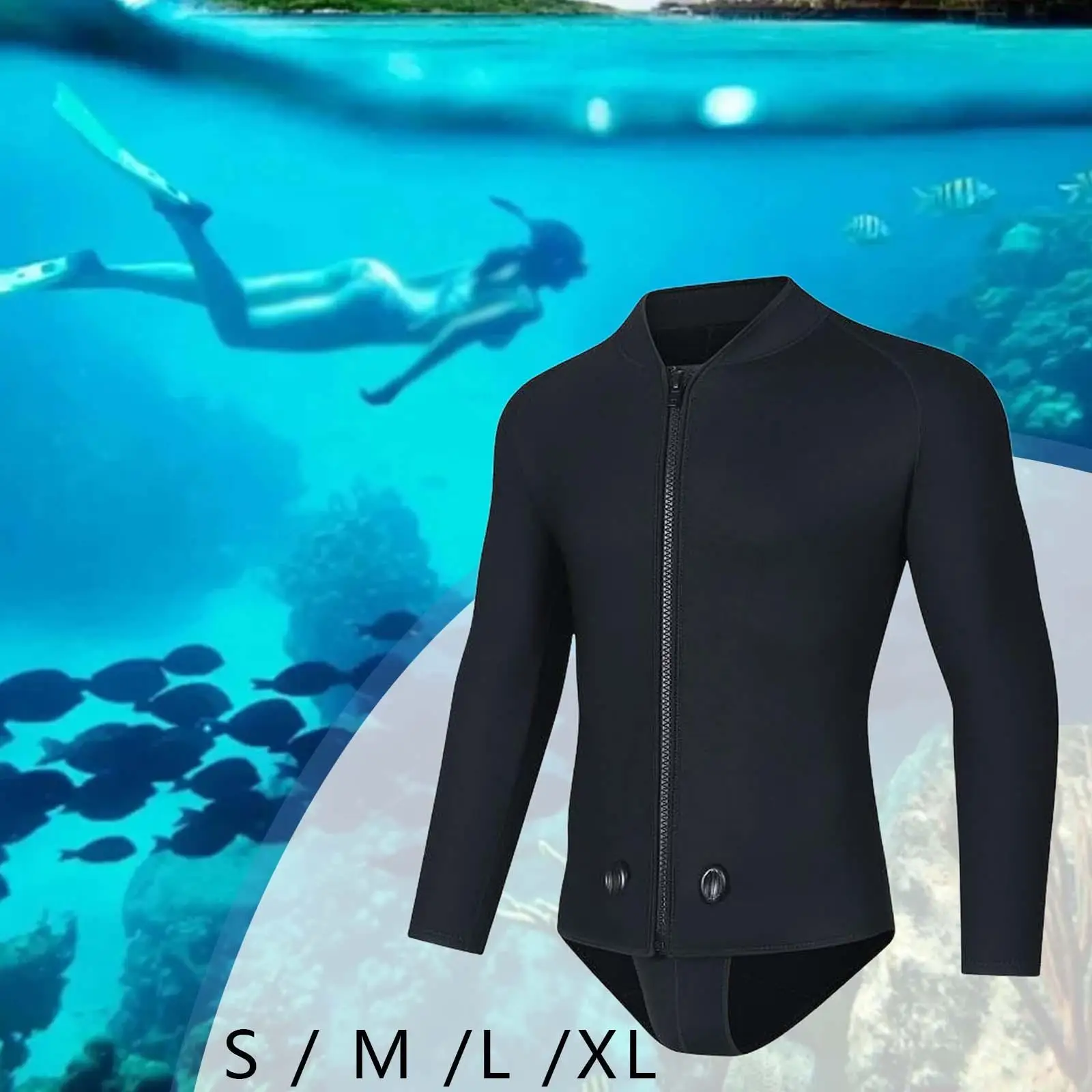 Wetsuit Top Men Long Sleeve Swimming Suit for Freediving Kayaking Underwater