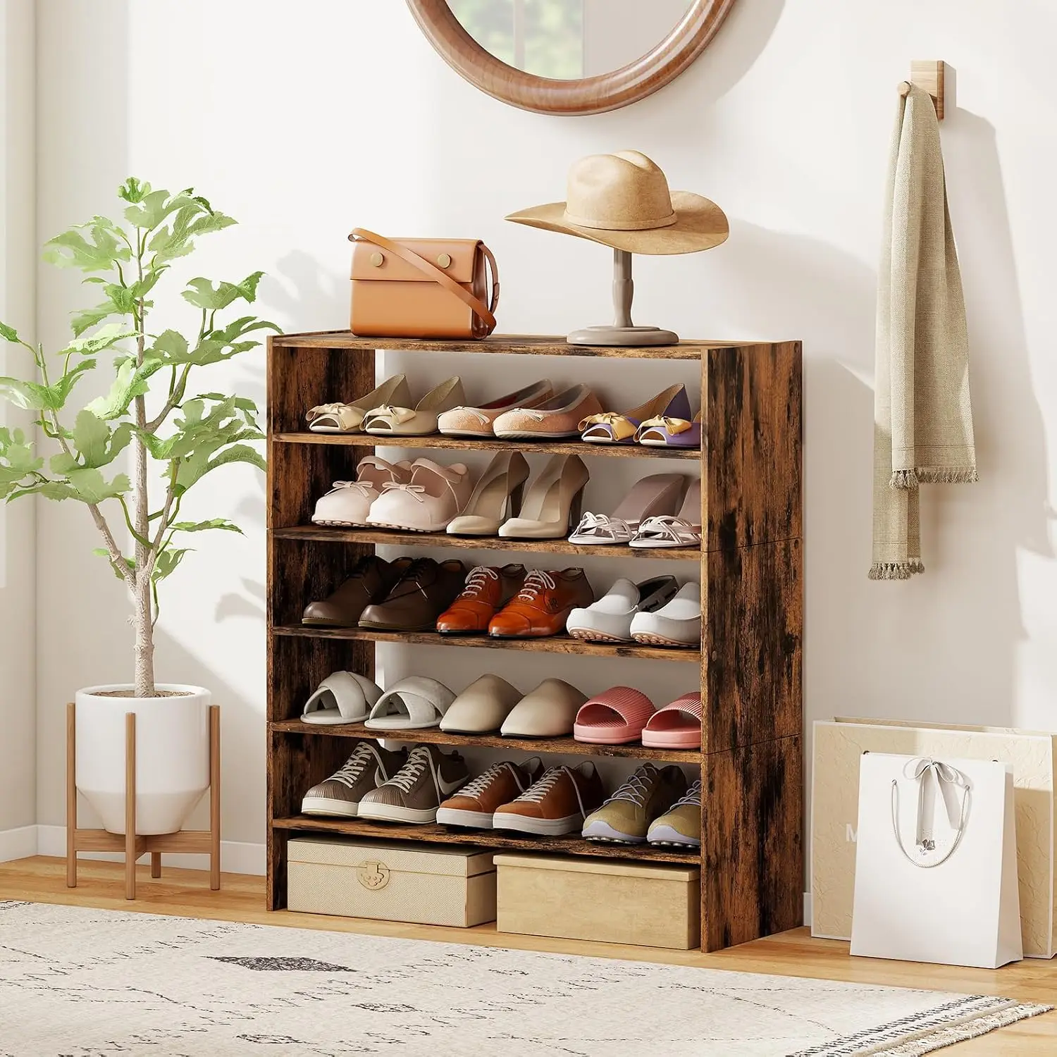6-Tier Stackable Shoe Rack 2-Pack, Freestanding Shoe Shelf Tower, Space-Saving Organizer For Closet & Entryway, Brown,Customized