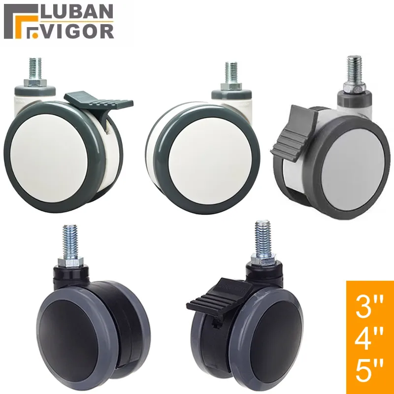 3 4 5 inch Casters Universal Wheel with M12x25 Screw Wear-resistant Mute White Black for Nursing Bed Beauty Equipment