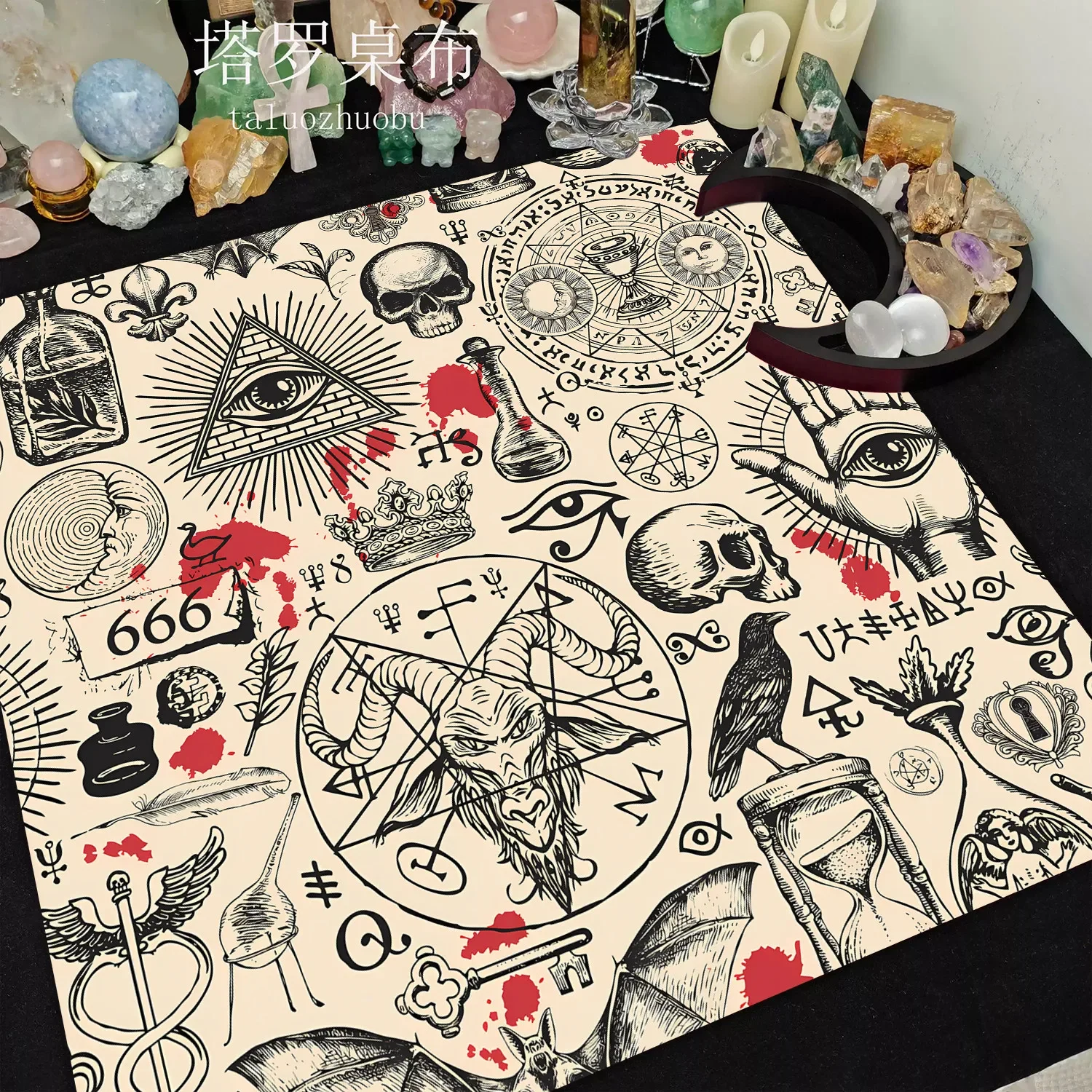 VIKAMA cartoon zodiac purple moon phase tarot altar cloth mystical divination tablecloth witchcraft spiritual for tarot reading