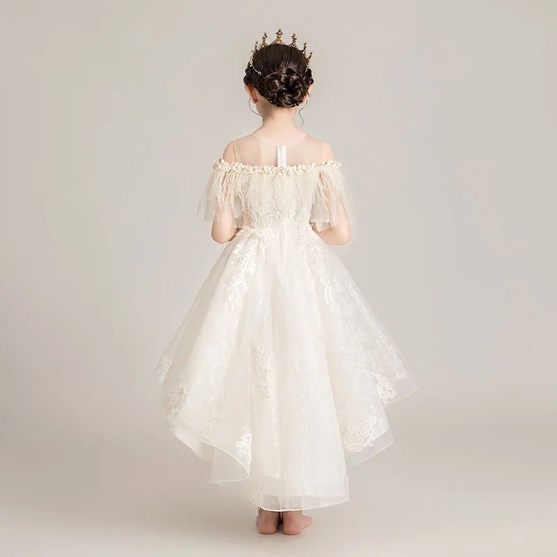 Vestido de princesa elegante infantil com flor, vestido de menina, baile, roupas de menina adolescente, casamento, festa de aniversário, noite, crianças