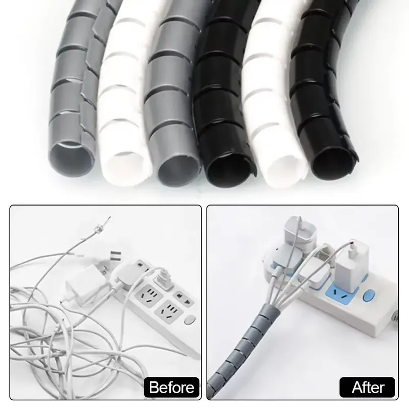 1/2/3pcs 2M Flexible Spiral Cable Wire Protector Cable Organizer Computer Cord Protective Tube Clip Organizer Management Tools