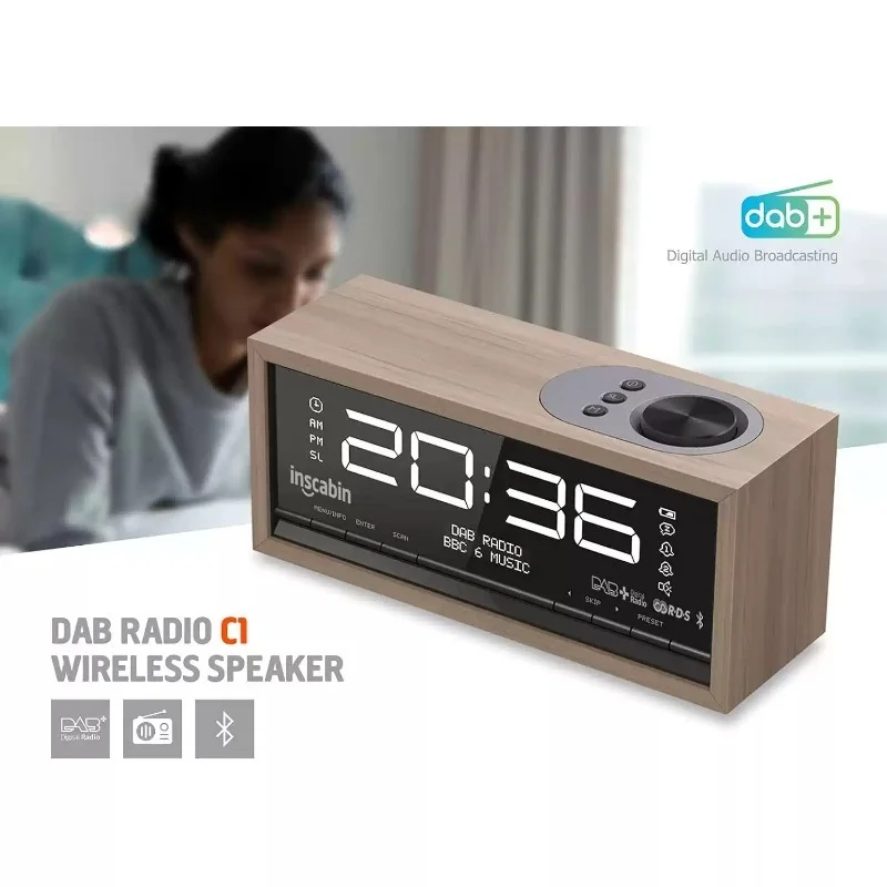 Retro Wooden Bluetooth 5.0 Clock Speaker DAB+ FM Digital Radio Alarm Clock Desktop Digital Display Audio Player view 5