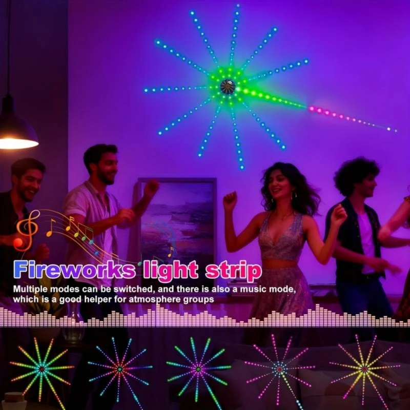 Firework Strip Lights LED Bluetooth APP Control Neon Strip USB 5V Changing Smart Lamp Sync Music Bedroom Decor Dream Light