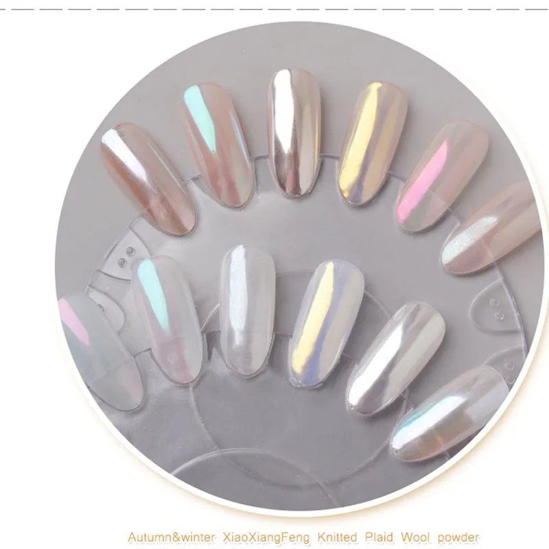1 scatola di polvere per unghie cromata bianca effetto specchio Aurora polvere di perle al chiaro di luna sirena iridescente pigmento olografico glitter per unghie