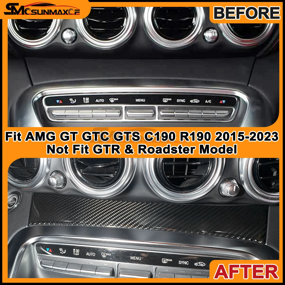 For Benz AMG GT C190 R190 GTC GTS GTR 2Doors 2015-2023 Real Dry Carbon Fiber Center Frame Upper Cover Sticker Car Accessories