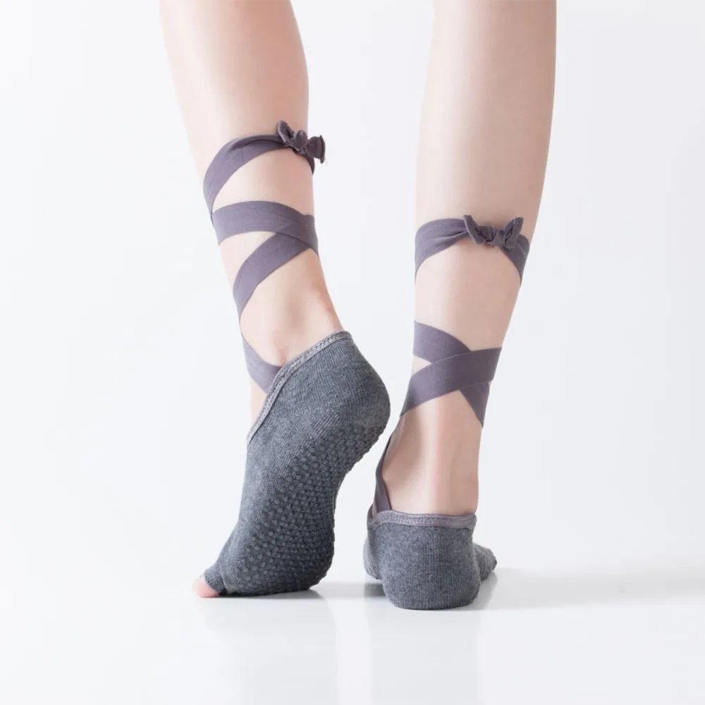 

Comfortable Lace-Up Yoga Socks Anti-Slip Cotton Pilates Socks Breathable Elasticity Sports Socks Women