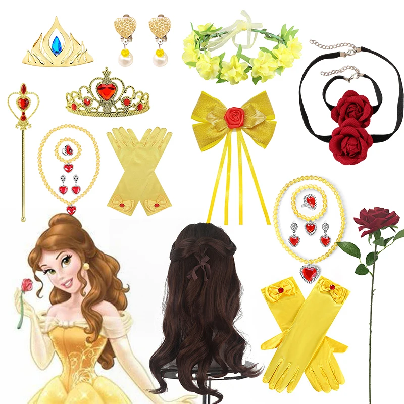 

Фильм Диснея «Красавица и чудовище», аксессуары для ролевых игр, головной убор, ювелирные изделия Белль, повязка на голову, парик принцессы, головной убор для дня рождения