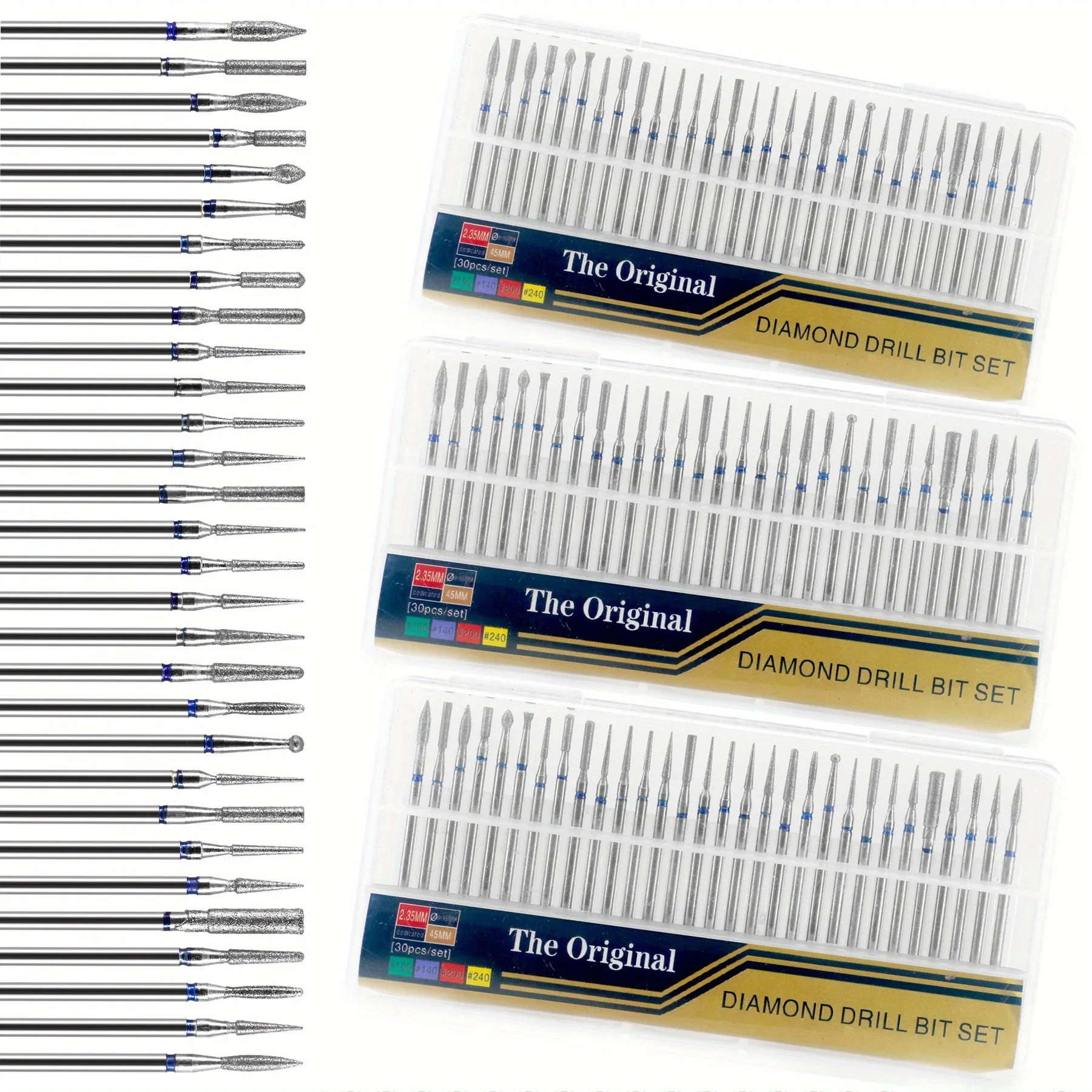 30PCS/BOX Diamond Nail Drill Bits Set，Precision Cuticle Bits, Highquality Bits，Nail Tech Manicure Pedicure Remover Tools for Acr