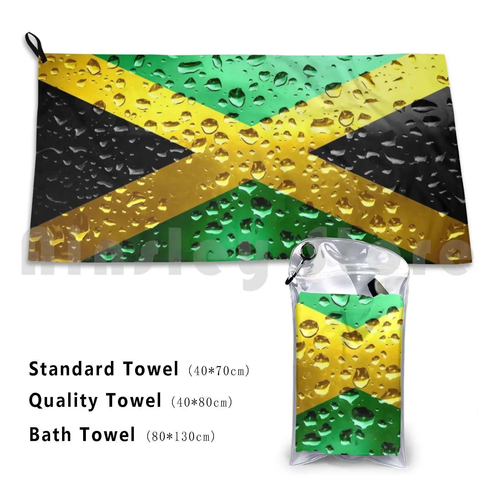 Flag Of Jamaica-Raindrops Custom Towel Bath Towel Country Countries Nation Nations Nationalities