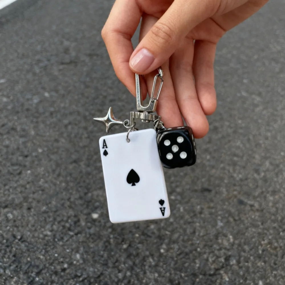 Y2K Lucky Ace Playing Card Dice Star Multi-element Pendant Key Chains for Men Women Punk Casino Bag Pendant Lucky Charm Jewelry