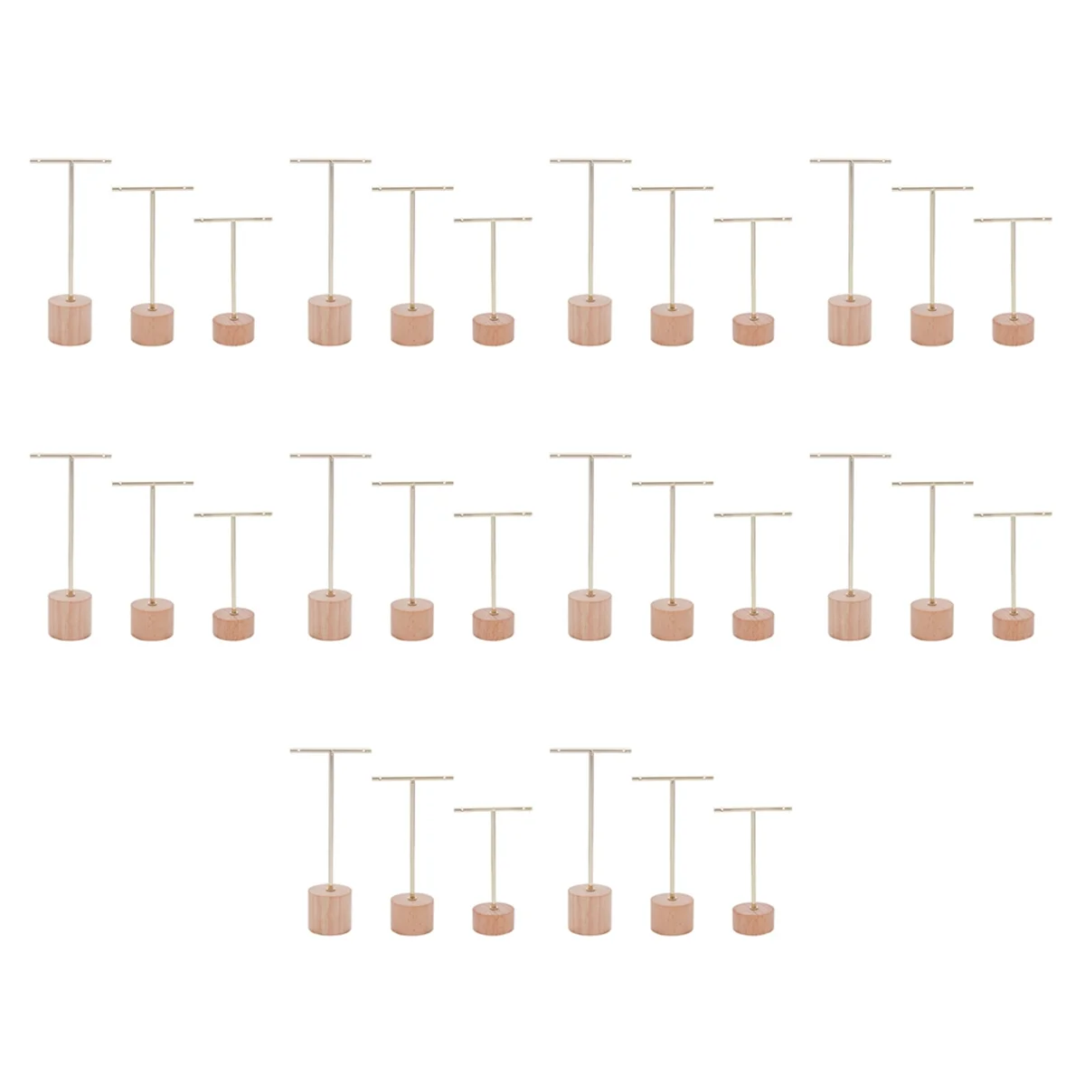 30Pcs T Bar Earring Display Stand with Wooden Base Jewelry Holders Hanging Jewelry Organizer for Photography Props B