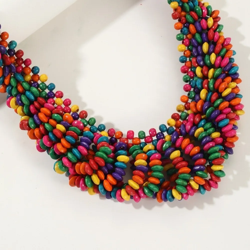African Colored Beads Statement Wooden Hand Woven Bohemian Beaded Neck Chain Daily Wear