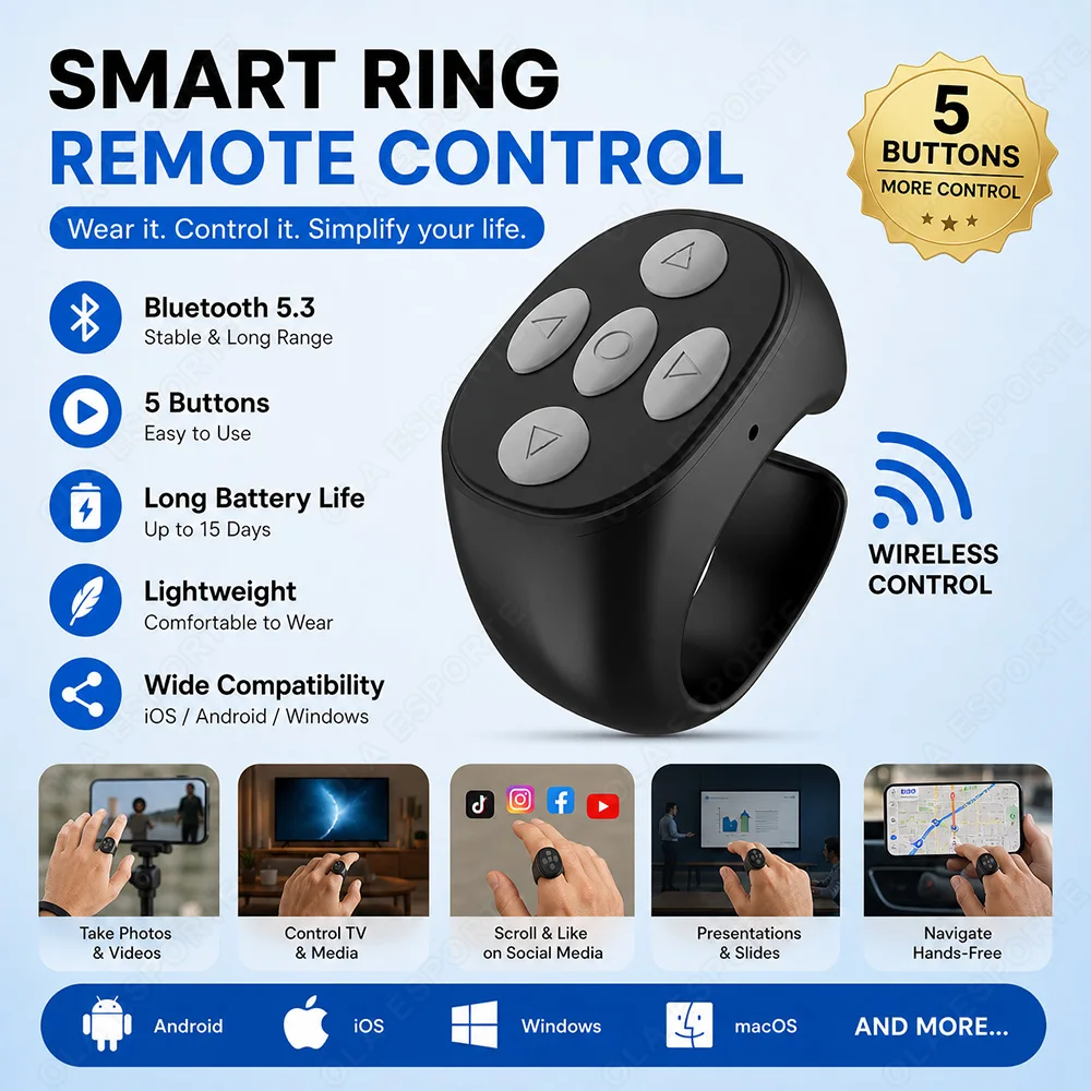 Bluetooth Mobile Selfie Lazy Artifac Short Videos Remote Control Ring Mobile Phone Bluetooth Controller t For App Page E-book