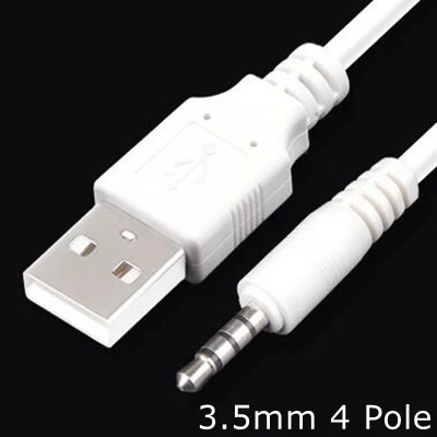 White USB Jack Aux 2.5mm 3.5mm Mono Audio cable USB 3.5 mm 4 Pole 3.5 USB 2.0 to DC3.5mm 90 Degree 2A charging power cable 3FT