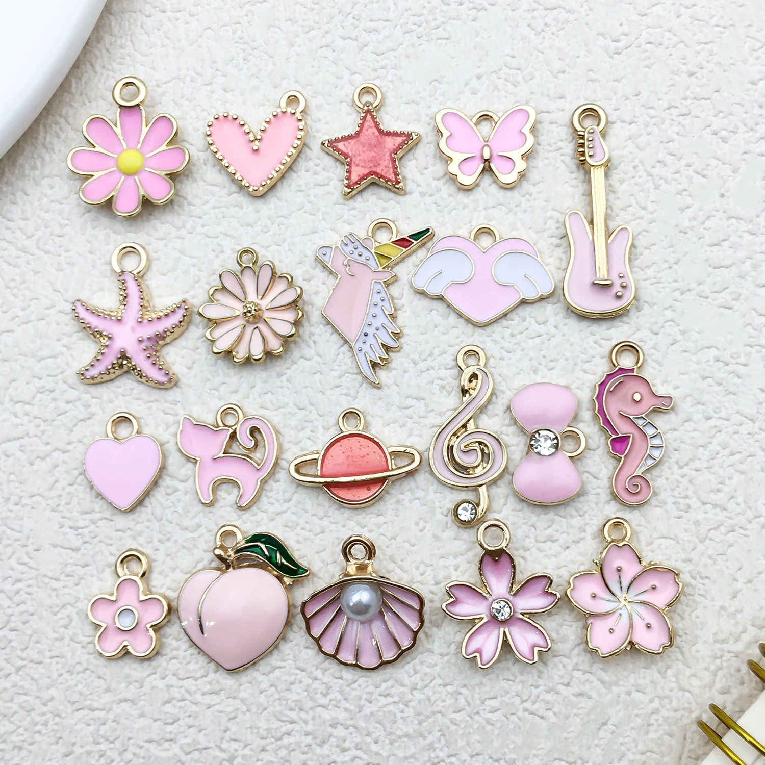 

Mixed 20 piece zinc alloy drip pink jewelry set series, DIY jewelry making craft accessories, holiday fashion accessories