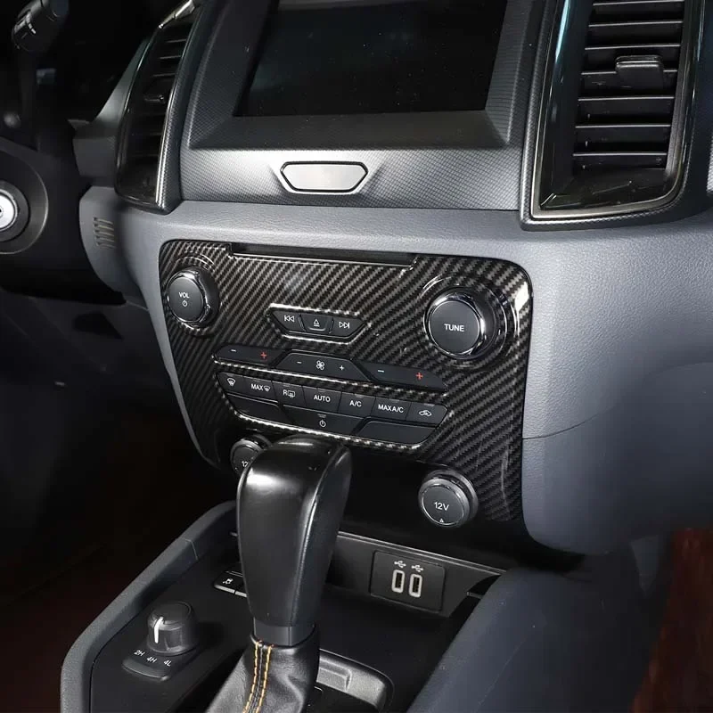 ABS ألياف الكربون لفورد رينجر 2015-2022 لوحة سيارة وحدة التحكم المركزية والعتاد لوحة غطاء الزخرفية ملصق مجموعة السيارة الداخلية