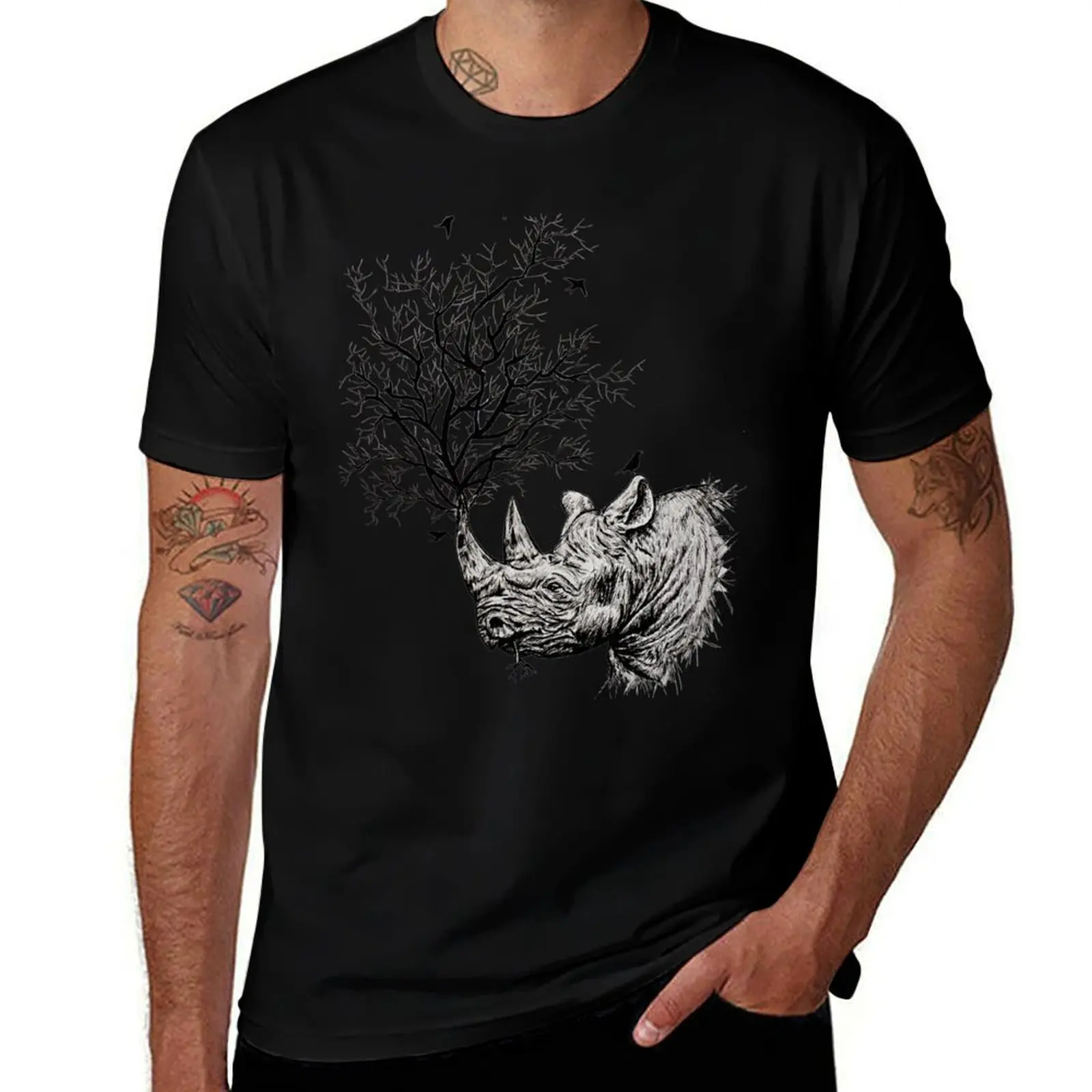Hands Off Our Rhino! Stop The Poaching T-Shirt Big and Tall Crew Neck Tee
